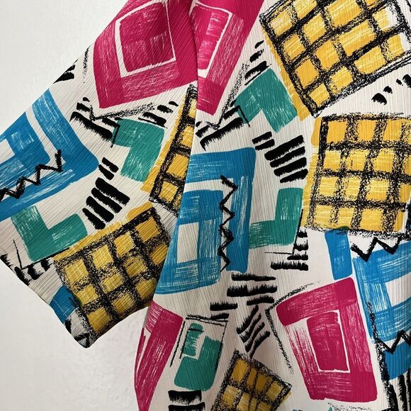 VTG Christie & Jill neon abstract blouse flowy artsy tunic XL texture 80s 90s - Picture 4 of 6